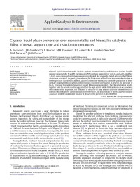 A. Iriondo — Glycerol liquid phase conversion over monometallic and bimetallic catalysts: Effect of metal, support type and reaction temperatures